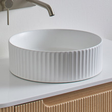 Kiora 360mm Fluted White Round Ceramic Above Counter Basin
